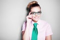 Beautiful nerdy young woman in glasses Royalty Free Stock Photo