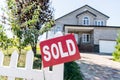 beautiful new house with sign sold hanging