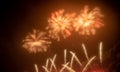 Brightly Colorful Fireworks Light Up the Sky. Beautiful New Year Fireworks. Dark Sky. Explosion. Abstract Colored Firework