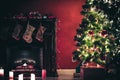 Beautiful new year living room with decorated Christmas tree Royalty Free Stock Photo