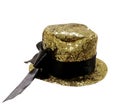 A beautiful New Years hat made of gold sequins isolated Royalty Free Stock Photo