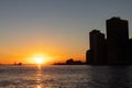 Beautiful New York City Sunset and Skyline in Silhouette along the East River Royalty Free Stock Photo