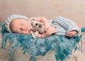 Beautiful newborn baby sleeping on woolen blanket Royalty Free Stock Photo