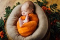 Beautiful newborn sleeping baby boy