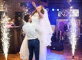 Beautiful newlywed couple first dance at wedding