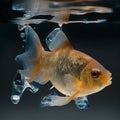 Beautiful nice golden transparent aquarium fish close-up