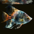 Beautiful nice golden transparent aquarium fish close-up