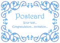 Beautiful nice postcard template with decorative curly blue ornament