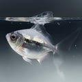 Beautiful nice silver transparent aquarium fish close-up