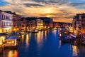 Beautiful night buildings in the Grand Canal in twilight, view from Rialto Bridge, Venice, Italy Royalty Free Stock Photo