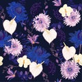Beautiful night Floral pattern in the many kind of flowers. Tro