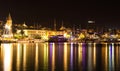 Beautiful night landscape of Makarska city, popular resort in Croatia Royalty Free Stock Photo