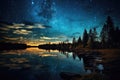 Beautiful night landscape with milky way, lake and forest, A dreamy, star-studded sky above a tranquil lake, AI Generated