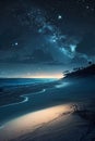 beautiful night landscape with starry sky over the sea and beach Royalty Free Stock Photo