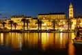 Beautiful night life in Split with the old town promenade a Royalty Free Stock Photo