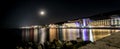 Night panorama. The lights of the coast of the Black Sea resort in Bulgaria Royalty Free Stock Photo