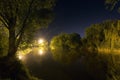 Beautiful Night Reflection on lake, Nightfishing Royalty Free Stock Photo