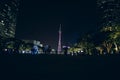 Beautiful night scene of Canton tower new Guangzhou from Zhujiang New Town . the stunning night scene of new Guangzhou