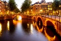 Amsterdam in the Netherlands with canals and lights Royalty Free Stock Photo