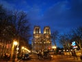 Beautiful night scene of Notre dame de Paris cathedral Paris. Royalty Free Stock Photo