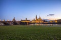 Beautiful night scene by the river Elbe in Dresden , Germany.