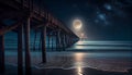 Beautiful night seascape with stars in the sky and pier stretching into the ocean. Summer, Travel, Vacation and Holiday Royalty Free Stock Photo