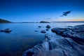 Blue moment in the rocky seashore Royalty Free Stock Photo