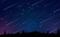 Beautiful night shooting stars landscape vector illustration