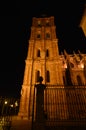 Beautiful Night Shot Of The Cathedral`s Bell Tower In Astorga. Architecture, History, Camino de Santiago, Travel, Night Photograp