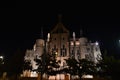 Beautiful Night Shot Of The Episcopal Palace In Astorga. Architecture, History, Camino de Santiago, Travel, Night Photography.