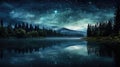 Beautiful night sky with many stars on a lake with forest and mountains on the other coast Royalty Free Stock Photo