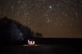 Beautiful night sky, Milky Way, star trails and the trees Royalty Free Stock Photo