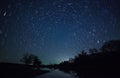 Beautiful night sky, Milky Way, star trails and the trees Royalty Free Stock Photo