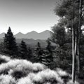 A beautiful night sky from a mountain peak, black and white, generative ai Royalty Free Stock Photo