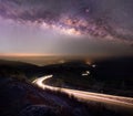 Beautiful Night Starry sky with Rising Milky Way over the mountain, Thailand