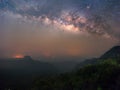 Beautiful Night Starry sky with Rising Milky Way over the mountain, Thailand