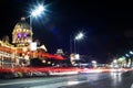 A beautiful night time lapse of a square in Belgrade. Cars passing.