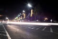 A beautiful night time lapse of a square in Belgrade. Cars passing.