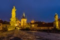 night view of Charles Bridge over Vltava river in Prague city, Czech Republic Royalty Free Stock Photo