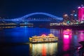 Beautiful night view of a colorful cruise ship traveling on River Royalty Free Stock Photo