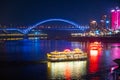 Beautiful night view of a colorful cruise ship traveling on River Royalty Free Stock Photo
