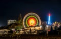 Beautiful night view of Ferris Wheel rotation. Long exposure shot Royalty Free Stock Photo
