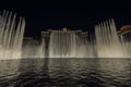 Beautiful night view of fountains of Bellagio casino hotel on Strip road in Las Vegas. Royalty Free Stock Photo