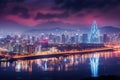 beautiful night view of hong kong city skyline and river, Seoul Skyline, AI Generated