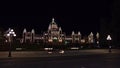 Beautiful night view of illuminated British Columbia Parliament Building in Victoria downtown, Canada on Vancouver Island.