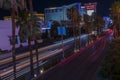 Beautiful night view of Las Vegas cityscape with defocused light tracers of cars on Strip Road. Las Vegas.