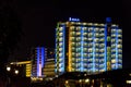 Night view of 4 stars Berlin Golden Beach hotel on Black Sea coast in Bulgaria