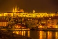 night view of old town and Prague castle with river Vltava, Czech Republic Royalty Free Stock Photo