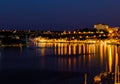 Beautiful night view of the Port of Mahon, on the island of Menorca, Balearic Islands, Spain