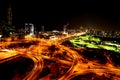 Beautiful night view of roads and modern buildings in a city with lights Royalty Free Stock Photo